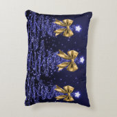 Christmas Sparkling Trees Navy Blue Faux Gold Bow  アクセントクッション (裏面(縦))