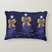 Christmas Sparkling Trees Navy Blue Faux Gold Bow  アクセントクッション (裏面)