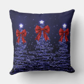 Christmas Sparkling Trees Navy Faux Red Bow  クッション (裏面)