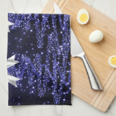 Christmas Sparkling Trees Navy Faux Silver Bow  キッチンタオル (四つ折り)