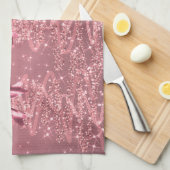 Christmas Sparkling Trees Pink Blush Faux Bow  キッチンタオル (四つ折り)