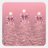 Christmas Sparkling Trees Pink Blush Faux Bow  スクエアシール (正面)