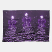 Christmas Sparkling Trees Purple Faux Bow  キッチンタオル (横)
