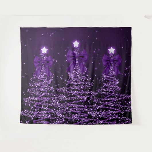 Christmas Sparkling Trees Purple Faux Bow  タペストリー (正面(横))