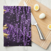 Christmas Sparkling Trees Purple Faux Gold Bow  キッチンタオル (四つ折り)