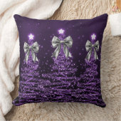 Christmas Sparkling Trees Purple Faux Silver Bow  クッション (ブランケット)