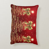 Christmas Sparkling Trees Red Gold Faux Bow  アクセントクッション (裏面(縦))