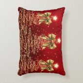 Christmas Sparkling Trees Red Gold Faux Bow  アクセントクッション (正面(垂直))