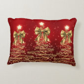 Christmas Sparkling Trees Red Gold Faux Bow  アクセントクッション (裏面)