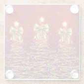 Christmas Sparkling Trees Red Gold Faux Bow ガラスコースター (裏面)