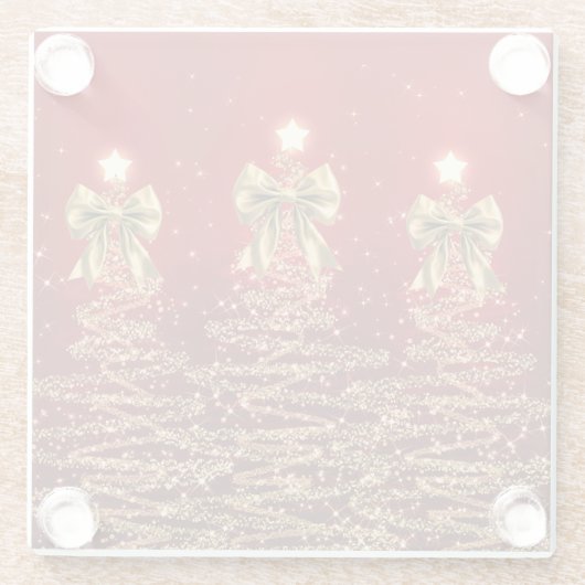 Christmas Sparkling Trees Red Gold Faux Bow  ガラスコースター (裏面)