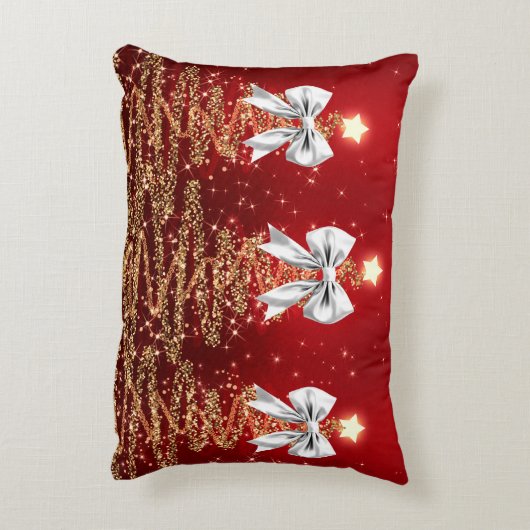 Christmas Sparkling Trees Red Gold Silver Bow  アクセントクッション (裏面(縦))