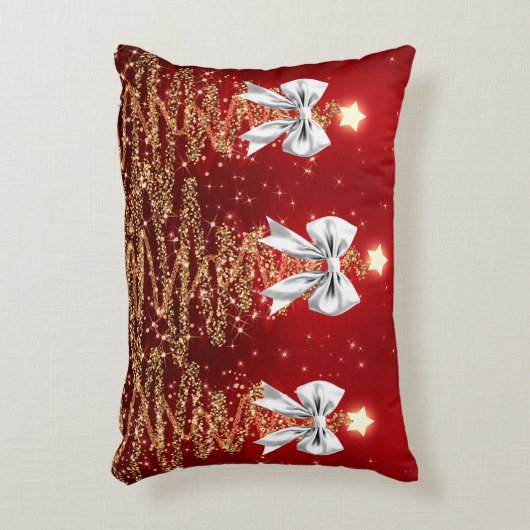 Christmas Sparkling Trees Red Gold Silver Bow  アクセントクッション (正面(垂直))