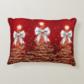 Christmas Sparkling Trees Red Gold Silver Bow アクセントクッション (裏面)