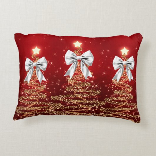 Christmas Sparkling Trees Red Gold Silver Bow  アクセントクッション (裏面)