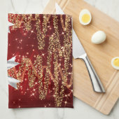 Christmas Sparkling Trees Red Gold Silver Bow  キッチンタオル (四つ折り)