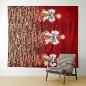 Christmas Sparkling Trees Red Gold Silver Bow  タペストリー (インサイチュ(横))