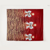 Christmas Sparkling Trees Red Gold Silver Bow  タペストリー (正面(横))