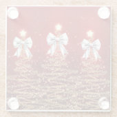 Christmas Sparkling Trees Red Silver Faux Bow ガラスコースター (裏面)