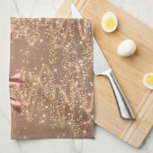 Christmas Sparkling Trees Rose Gold Faux Bow  キッチンタオル (四つ折り)