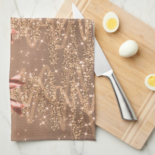 Christmas Sparkling Trees Rose Gold Faux Bow  キッチンタオル (四つ折り)
