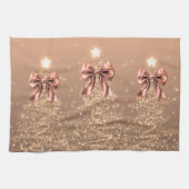Christmas Sparkling Trees Rose Gold Faux Bow  キッチンタオル (横)