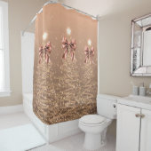 Christmas Sparkling Trees Rose Gold Faux Bow  シャワーカーテン (インサイチュ)