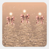 Christmas Sparkling Trees Rose Gold Faux Bow  スクエアシール (正面)