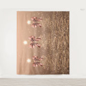Christmas Sparkling Trees Rose Gold Faux Bow  タペストリー (正面)