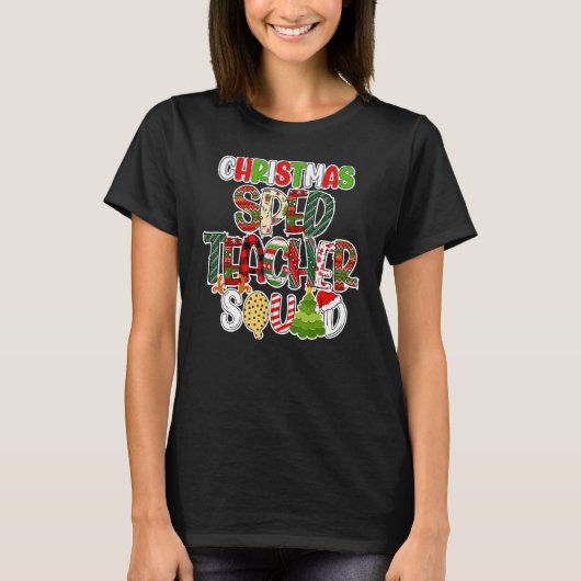 Christmas Sped Teacher Squad Red Plaid Teacher Tシャツ (正面)