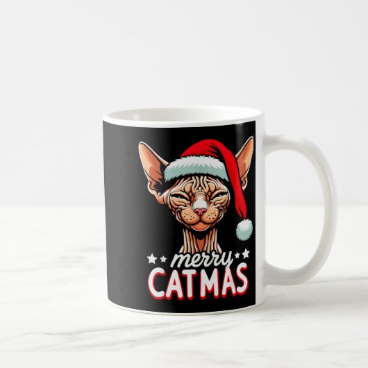 Christmas Sphynx Cat Merry Catmas Santa Hat Xmas  コーヒーマグカップ (右)