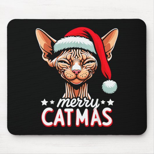 Christmas Sphynx Cat Merry Catmas Santa Hat Xmas  マウスパッド (正面)