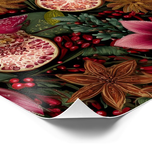 Christmas Spice & Floral Botanical Pattern ポスター (コーナー)