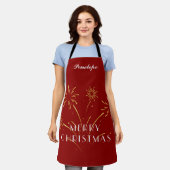 Christmas Spirit Custom Deep Red Name Apron エプロン (着用した状態)