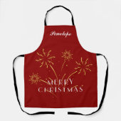 Christmas Spirit Custom Deep Red Name Apron エプロン (正面)