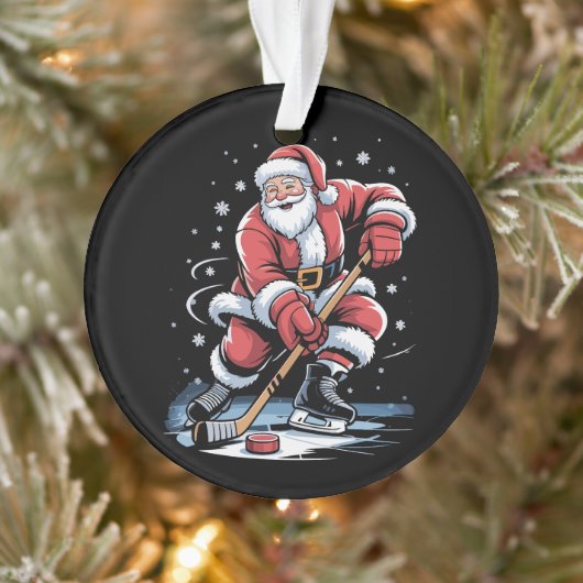 Christmas Sports Santa Plays Ice Hockey Xmas オーナメント (ツリー)