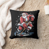 Christmas Sports Santa Plays Ice Hockey Xmas  クッション (ブランケット)