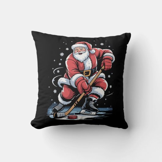 Christmas Sports Santa Plays Ice Hockey Xmas  クッション (正面)