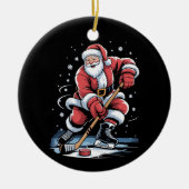 Christmas Sports Santa Plays Ice Hockey Xmas  セラミックオーナメント (正面)