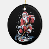 Christmas Sports Santa Plays Ice Hockey Xmas  セラミックオーナメント (左)