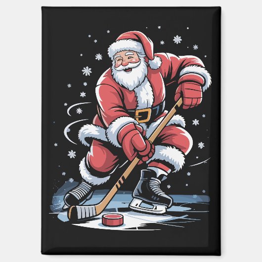 Christmas Sports Santa Plays Ice Hockey Xmas  マグネット (正面)