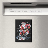 Christmas Sports Santa Plays Ice Hockey Xmas  マグネット (インサイチュ (食洗機))