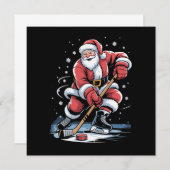 Christmas Sports Santa Plays Ice Hockey Xmas  招待状 (正面/裏面)