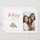 Christmas Sprig Holly Leaves Red Berries Photo シーズンカード (正面)