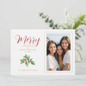 Christmas Sprig Holly Leaves Red Berries Photo シーズンカード (スタンド正面)