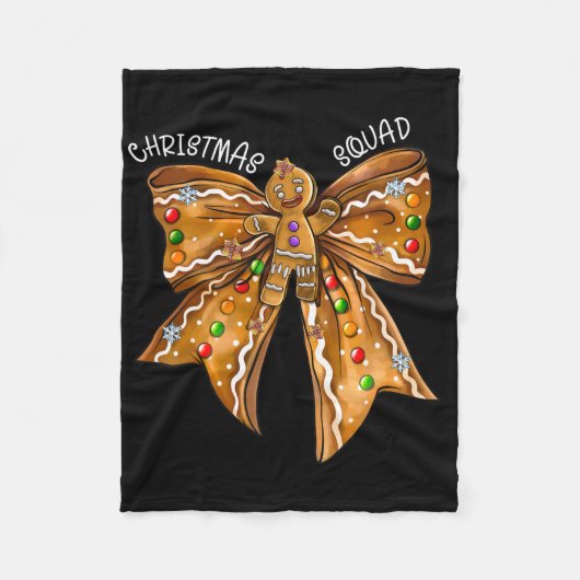 Christmas Squad Gingerbread Bow Coquette Noen Xmas フリースブランケット (正面)