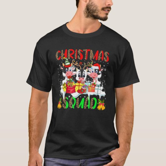 Christmas Squad Leopard Three Santa Reindeer Elf C Tシャツ (正面)