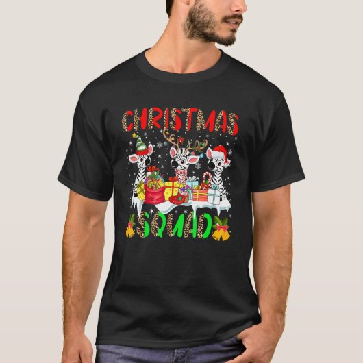 Christmas Squad Leopard Three Santa Reindeer Elf Z Tシャツ (正面)