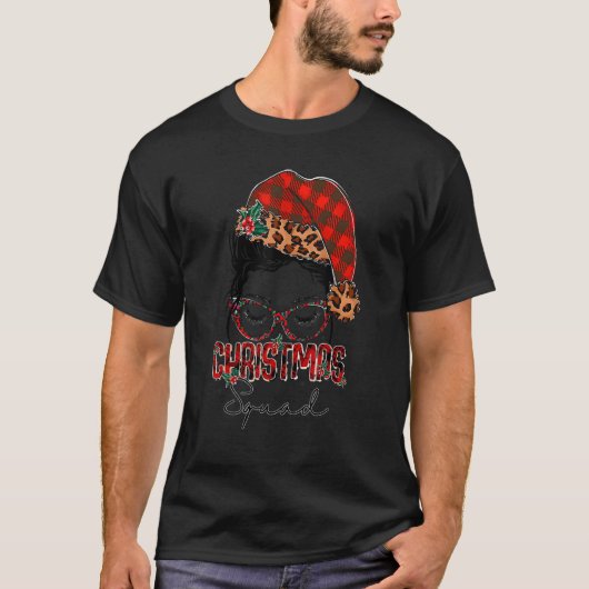 Christmas Squad Merry Christmas Messy Bun Xmas Gir Tシャツ (正面)