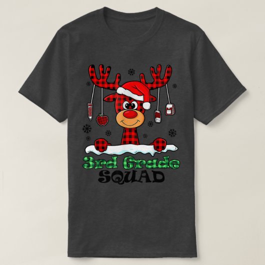Christmas Squad Plaid Reindeer Santa Hat 3rd Grade Tシャツ (デザイン正面)